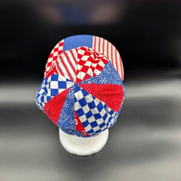 Vintage Hat 1970s Patriotic Patchwork Cap Red White Blue Retro Patriotic 7 1/8 - Picture 4 of 8